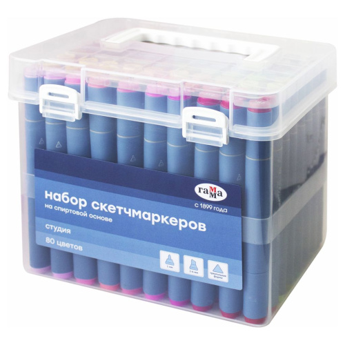 Набор двусторонних маркеров для скетчинга Гамма "Студия" 80 цв., основные цвета, пулевид./клиновид.