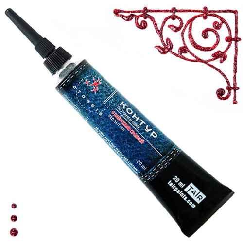 Контур по ткани и коже Таир, туба 20 мл, Красный с блестками