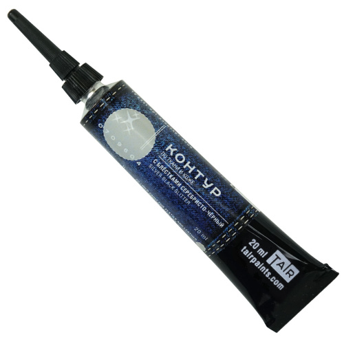 Контур по ткани и коже Таир, туба 20 мл, Серебристо-черный с блестками