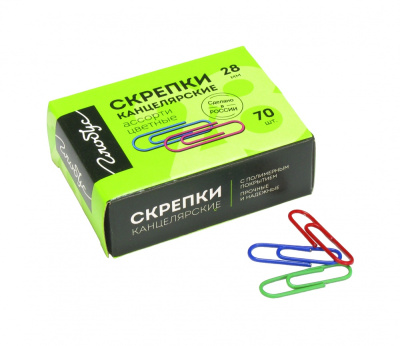 Скрепки Globus 28 мм 70 шт. карт. упаковка (полимер) цветные