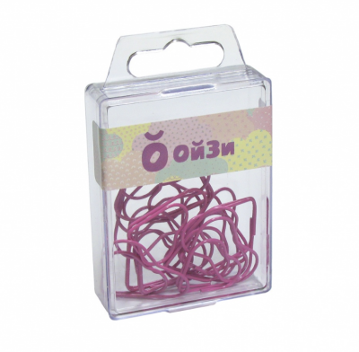 Скрепки фигурные Глобус сердечко L28 мм 12 шт., пластик. коробка, европодвес, розовая