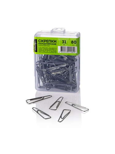 Скрепки фигурные Globus 31 мм 80 шт. с загнутым краем, оцинкованные