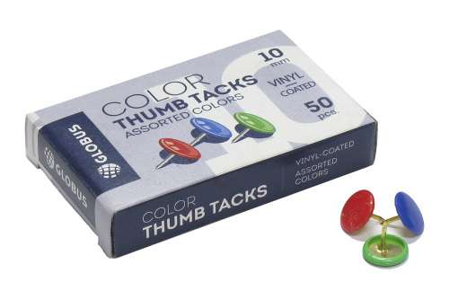 Кнопки Globus 10 мм 50 шт. карт. упаковка, виниловое покрытие, цветные