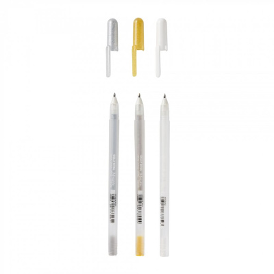 Набор ручек гелевых Sakura 3 шт, цвета белая, золотая, серебряная