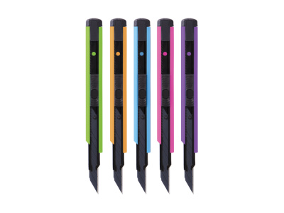 Нож канцелярский Berlingo "ColorZone" 9 мм, черное лезвие, auto-lock, металл. направл., ассорти