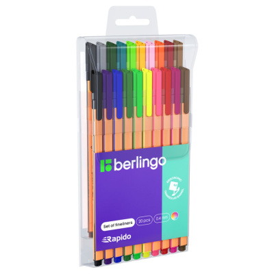 Набор капиллярных ручек Berlingo "Rapido" 20 цв., 0,4 мм, трехгран., европодвес