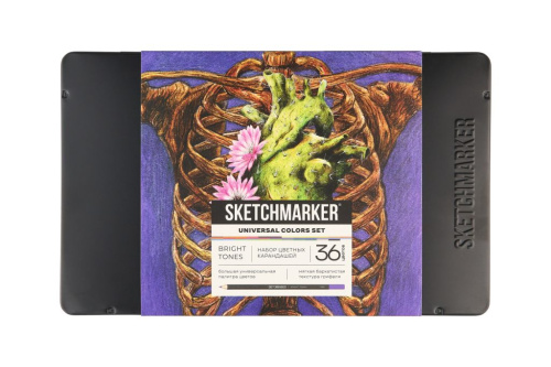 Набор карандашей цветные Sketchmarker "Универсальный", 36 цветов, жестяной пенал