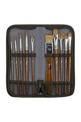 Набор кистей синтетика Pinax "Mangusta" 10 шт, ассорти, кор. ручка, пенал д/кистей