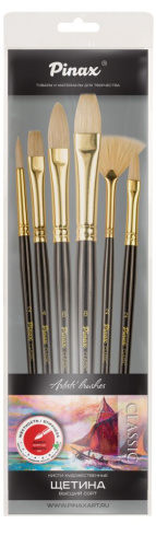 Набор кистей щетина Pinax "CLASSIC Plein Air" 6 шт, ассорти, короткая ручка