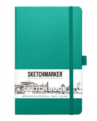 Блокнот для зарисовок Sketchmarker 13х21 см 80 л 140 г, твердая обложка Изумрудный