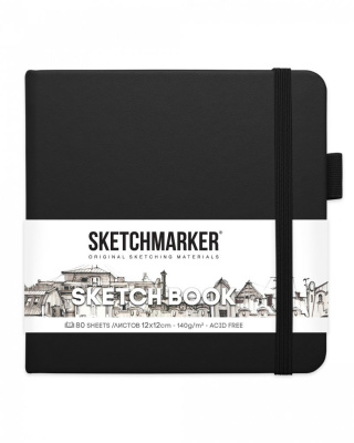 Блокнот для зарисовок Sketchmarker 12х12 см 80 л 140 г, твердая обложка Черный