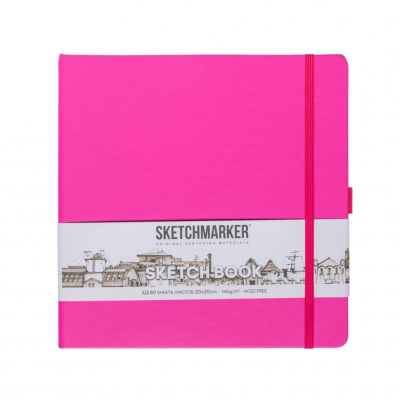 Блокнот для зарисовок Sketchmarker 20*20 cм 80 л 140 г, твердая обложка Фуксия