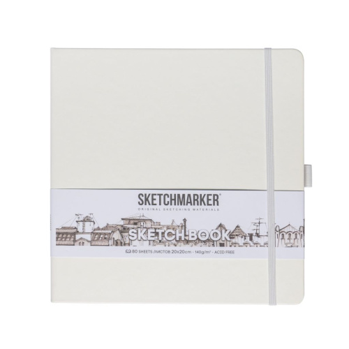 Блокнот для зарисовок Sketchmarker 20*20 cм 80 л 140 г, твердая обложка Белый