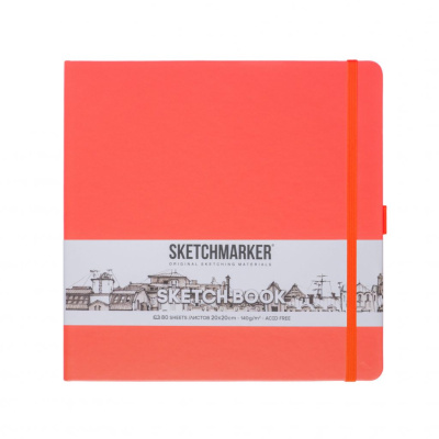 Блокнот для зарисовок Sketchmarker 20*20 cм 80 л 140 г, твердая обложка Неоновый коралл