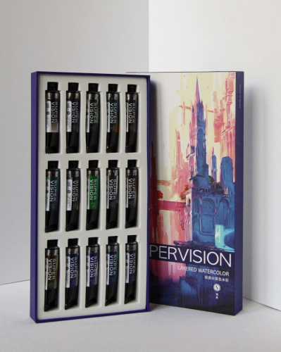 Набор акварели Super Vision с грануляцией "Layered" 15 цв*15 мл туба в картонной коробке