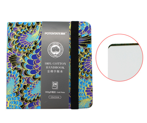 Скетчбук для акварели Potentate "Павлин" LX-9 12х12 см 24 л 300 г хлопок, с резинкой