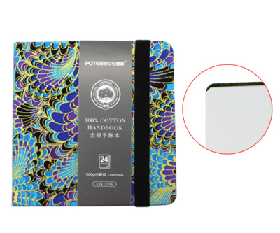 Скетчбук для акварели Potentate "Павлин" LX-9 12х12 см 24 л 300 г хлопок, с резинкой