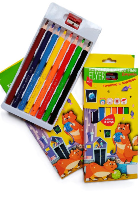 Набор карандашей цветных джумбо FLYER "КОТИКИ" 8 цветов, толщина грифеля 5 мм