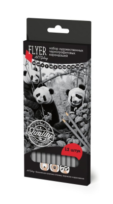 Набор карандашей чернографитовых FLYER "ПАНДЫ", 12 твердостей (B, 2B, 3B, 4B,5B,6B,8B,F,H,2H,3H,HB)