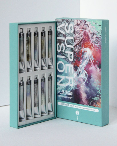 Набор акварели Super Vision "Mermaid coast", перламутры и хамелеоны, 10 цв*8 мл туба в картонной кор