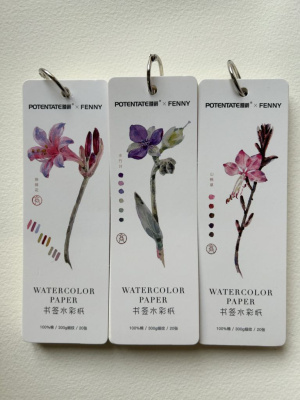 Закладка из акварельной бумаги на кольце Potentate 5x15 см 20 л 300 г, хлопок 100%, среднее зерно