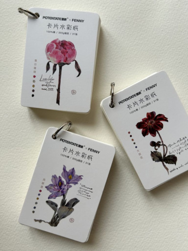 Закладка из акварельной бумаги на кольце Potentate 6,3x8,9 см 31 л 300 г, хлопок 100%, среднее зерно