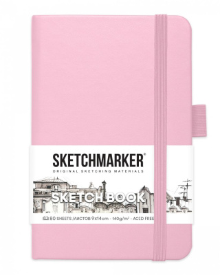 Блокнот для зарисовок Sketchmarker 9х14 см 80 л 140 г, твердая обложка Розовый