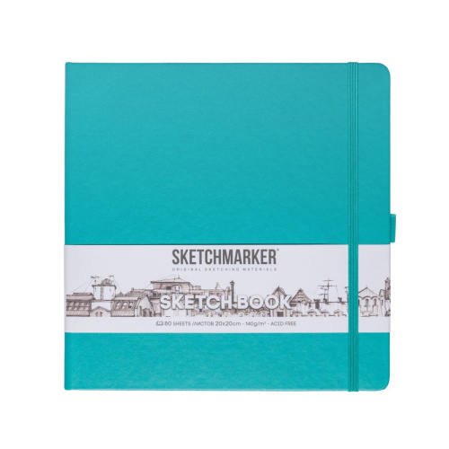 Блокнот для зарисовок Sketchmarker 20*20 cм 80 л 140 г, твердая обложка Изумрудный