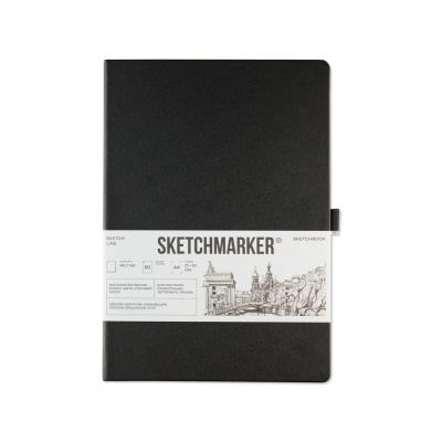 Блокнот для зарисовок Sketchmarker 21*30 см 80 л 140 г, твердая обложка черно-белая