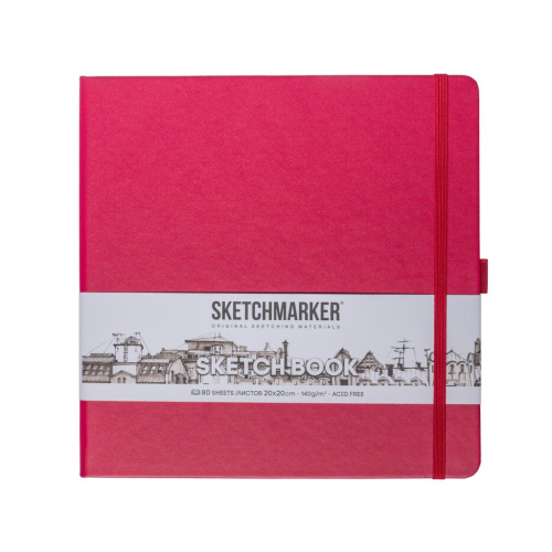Блокнот для зарисовок Sketchmarker 20*20 cм 80 л 140 г, твердая обложка Маджента