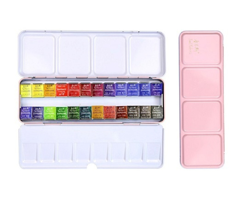 Набор акварели Paul Rubens 24 цв кювета, в розовом металлическом пенале