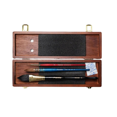 Набор кистей для акварели Mairtini 3 шт (RG700R-12,656-4,M7-4)-J, в деревянной коробке