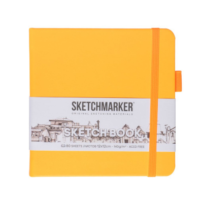 Блокнот для зарисовок Sketchmarker 12*12 cм 80 л 140 г, твердая обложка Оранжевый неон
