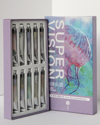 Набор акварели Super Vision "Ocean paradise", перламутры и хамелеоны, 10 цв*8 мл туба в картонной ко