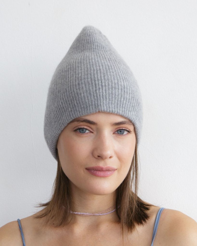 Шапка кашемировая двойная серо-голубая