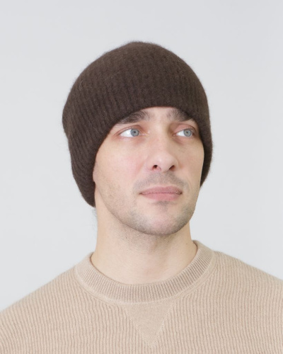 Шапка двойная из пуха яка UL темно-коричневая