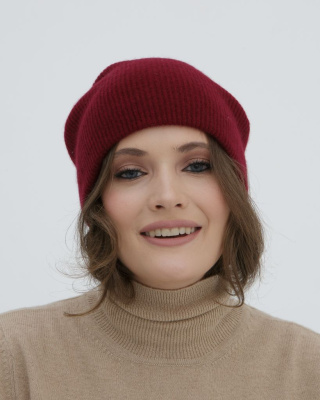 Шапка кашемировая двойная бордовая