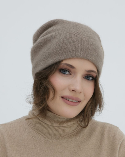 Шапка кашемировая двойная с узором UL капучино