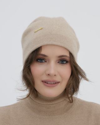 Шапка кашемировая двойная с узором UL бежевая