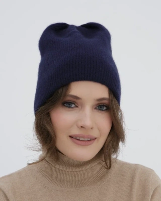 Шапка кашемировая двойная синяя