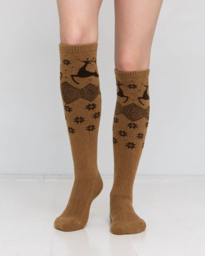 Теплые гольфы из монгольской шерсти рыжие с рисунком