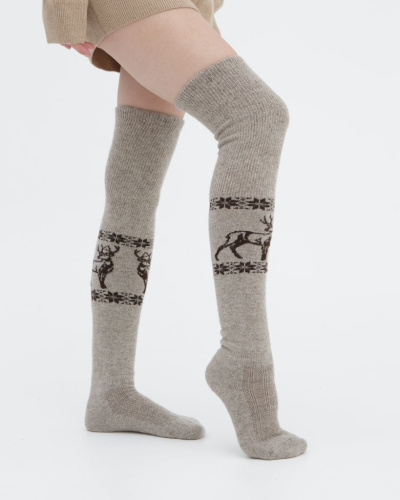 Теплые чулки из 100% шерсти с рисунком серые