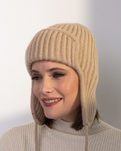 Ушанка из кашемира 3889 бежевая