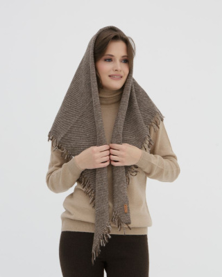 Косынка из шерсти в полоску UL серо-коричневая