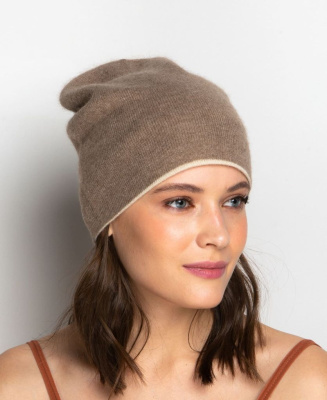 Шапка кашемировая двухсторонняя 11041 капучино/бежевый