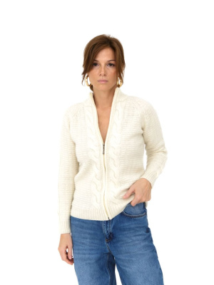 Джемпер на замке бежевый из 100% шерсти 5W04016