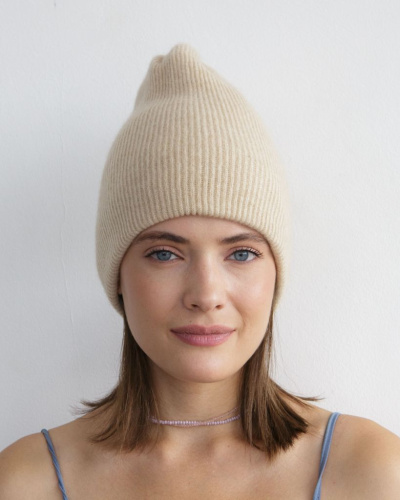 Шапка кашемировая двойная бежевая