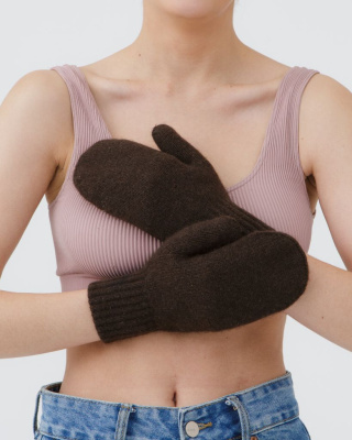 Варежки из пуха яка 30100 темно-коричневые