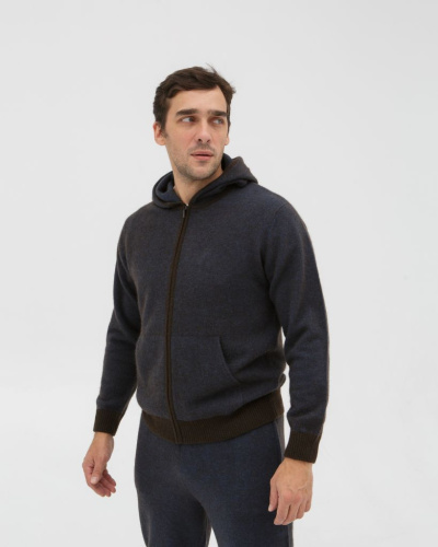 Джемпер из пуха яка и верблюда с капюшоном 4179 синий