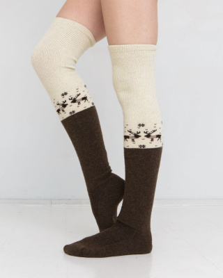 Теплые чулки из 100% шерсти с рисунком темно-коричневые
